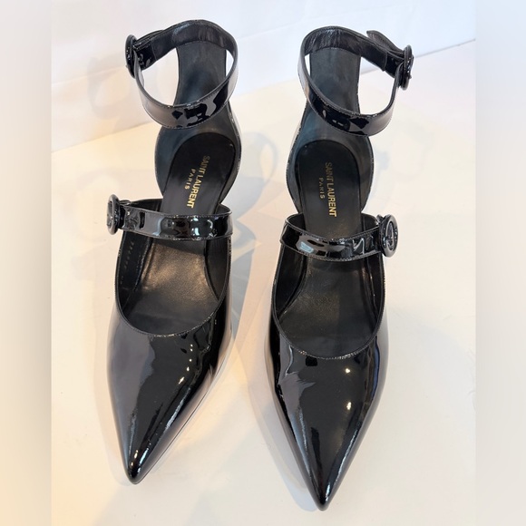 Black Patent Leather Ankle Strap Heels - Picture 2 of 10